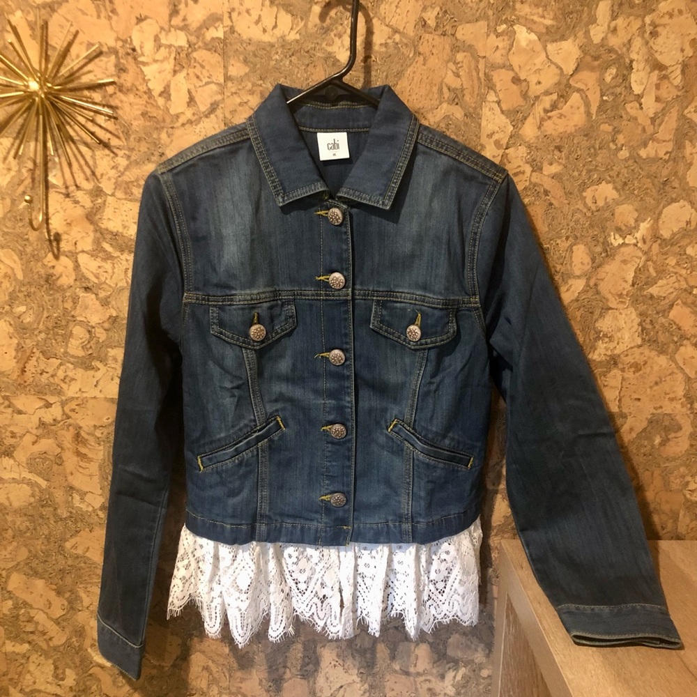 New Cabi jean and lace  jacket size medium